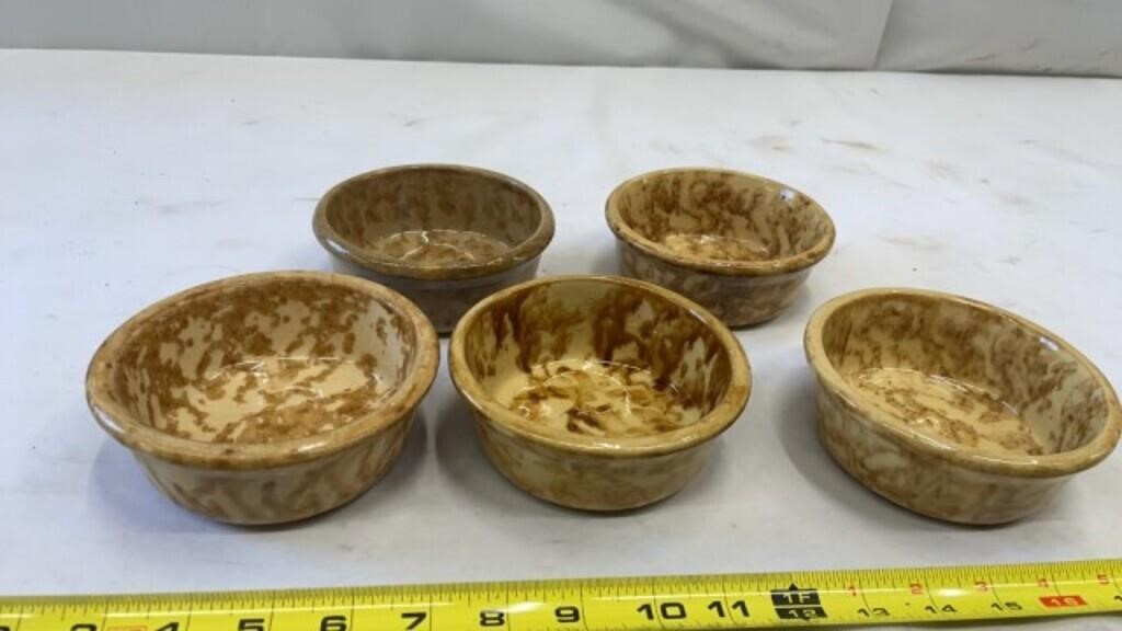 Antique Brown/yellow Sponge ware Berry Bowls