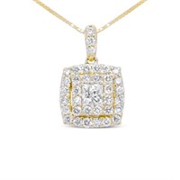 14K Yellow Gold Diamond Double Halo Pendant Neckla