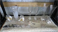 WEDDING LOT / CRYSTAL VASE AND CANDLE HOLDERS