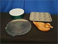 Box 2 Glass Candy Dishes, Wood Duck,Cupcake Pan