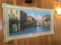 Framed Canal Oil Painting