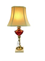 Antique Cranberry Glass Brass Lamp