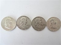 4 Ben Franklin Silver Half Dollars