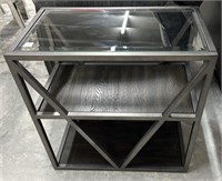 Grey Metal And Glass Side Table 24 x 14 x 24 h