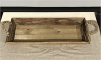 25-inch Wooden Storage Tray with Beaded Handles