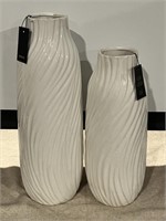 PAIR of White Patterned Vases 19-inch & 16-inch