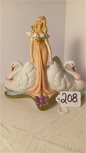 Bisque Figural Lady and Swan Bud Vase.