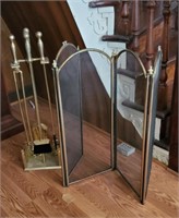 Brass Fireplace Tool Set & Screen