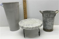 Tin Planters w/Marble Top Plant Holder