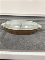 Pyrex Gold Eagle Covered Divided Dish  1 1/2 Qt.