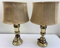 2pc Brass Metal Base Table Lamps, Burlap Shades