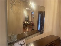 Large Etched Glass Beveled Mirror