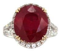 14kt Gold 11.05 ct Oval Ruby & Diamond Ring