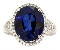 14kt Gold 8.07 ct Oval Sapphire & Diamond Ring