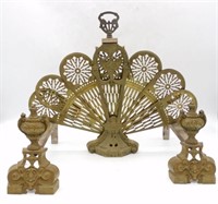 Petite Peacock Fire Screen and Urn Form Andirons.