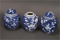 Three Chinese Blue and White Jars,