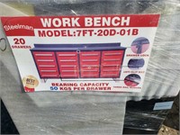 New/ Unused 7' Work Bench W/20 Drawers RED