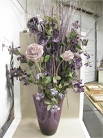 Large Purple Glass Vase w/ Purple Dry Arrangement