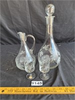 Romanian Etched Decanters, Glasses