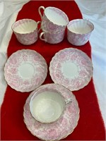 6pc Pink China Teacups Saucers