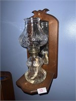 WOODEN WALL SHELF WITH OIL LAMP