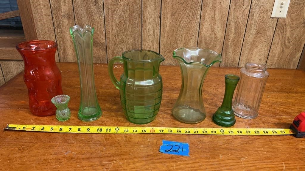 Green glass vases & more