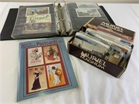 Assorted postcards, book