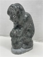 Inuit Soapstone Carving of Boy and Walrus, 6.5 "
