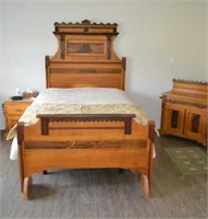 Antique 1880s  Bedroom Suite Bed Dresser Washstand