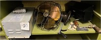 Vintage metal fan, light, mailbox, tools