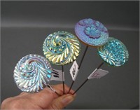 Four Iridised Czech Glass Hatpins
