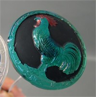 Green/ Teal Rooster Carnival Glass Hatpin