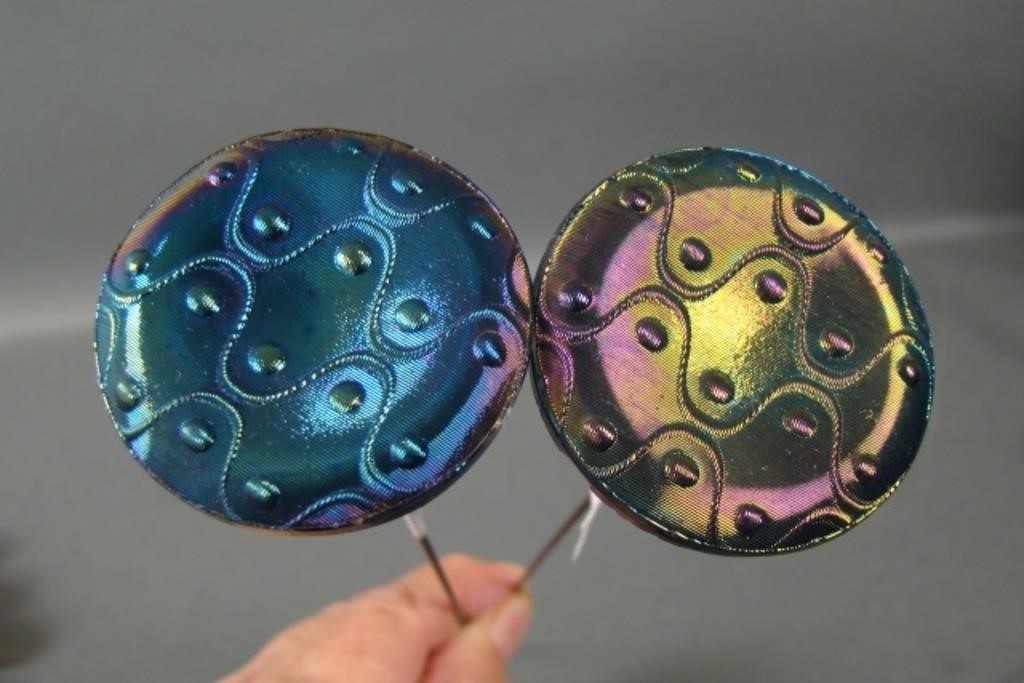 Two Carnival Glass Tufted Throw Pillow Hatpins