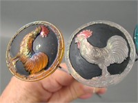 Two Rooster Carnival Glass Hatpins