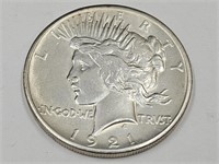 1921 Rare Silver Peace Dollar Coin