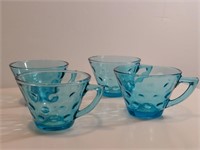 4pc Light Blue Capri Pattern Teacups Hazel Atlas.