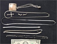 Jewelry Lot - Mainly Sterling Necklaces, Earring+