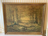 Vintage framed forest scene print