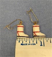 Pair of tiny carved ivory mukluk earrings, approx.