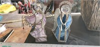 2 Stained Glass Angel Candle Stands Holders.