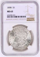 Coin 1898  Morgan Silver Dollar NGC MS63.