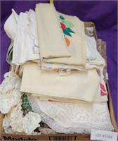 FLAT BOX OF MOSTLY VTG. MATERIAL, TABLECLOTHS, ETC