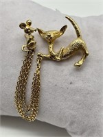 Rare Vintage Cat & Mouse Gold Tone Pin Set