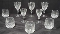 Group of crystal wine glasses & Stuart whiskey