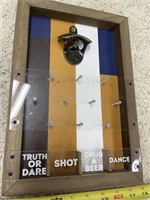 Hanging bottle opener game Plinko