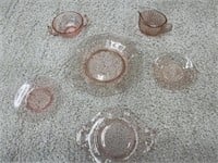 Pink tinted glass six pieces