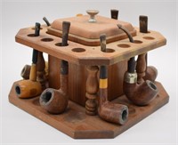Pipe Stand w/ Humidor, 9 Pipes & Accessories