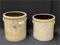 2 Stoneware Crocks - 3 and 4 gallon