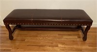 Beautiful leather & mahogany bench 21x59x18