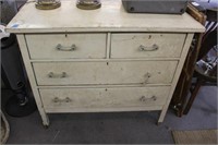 PAINTED VINTAGE WOOD FOOTED DRESSER ON CASTERS